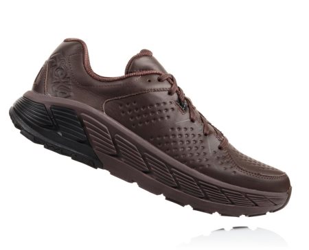 Hoka One One Gaviota Usnje Moški Trail Tekaški Čevlji Kava / Črna SI-497236G